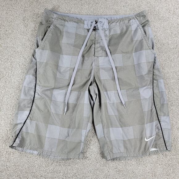 Nike Mens Board Shorts 36 Check Plaid Drawstring Lightweight Swim Surf Beach - Picture 1 of 13